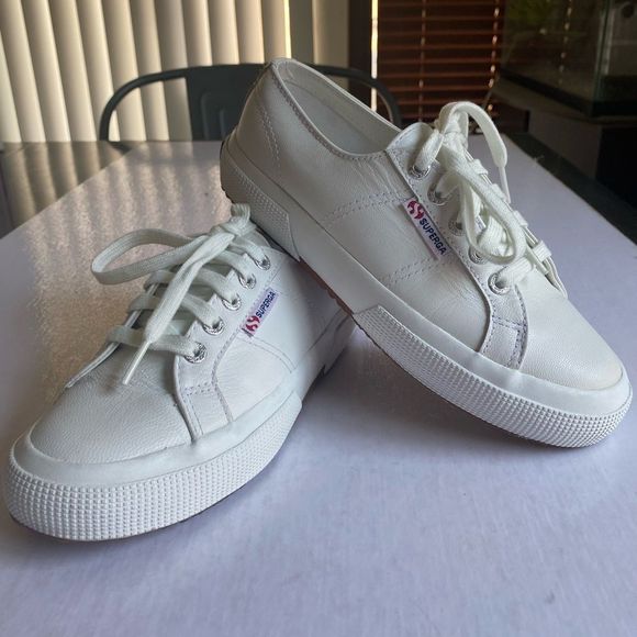 Superga Shoes - SUPERGA Women’s White Leather Sneakers Size 5 US